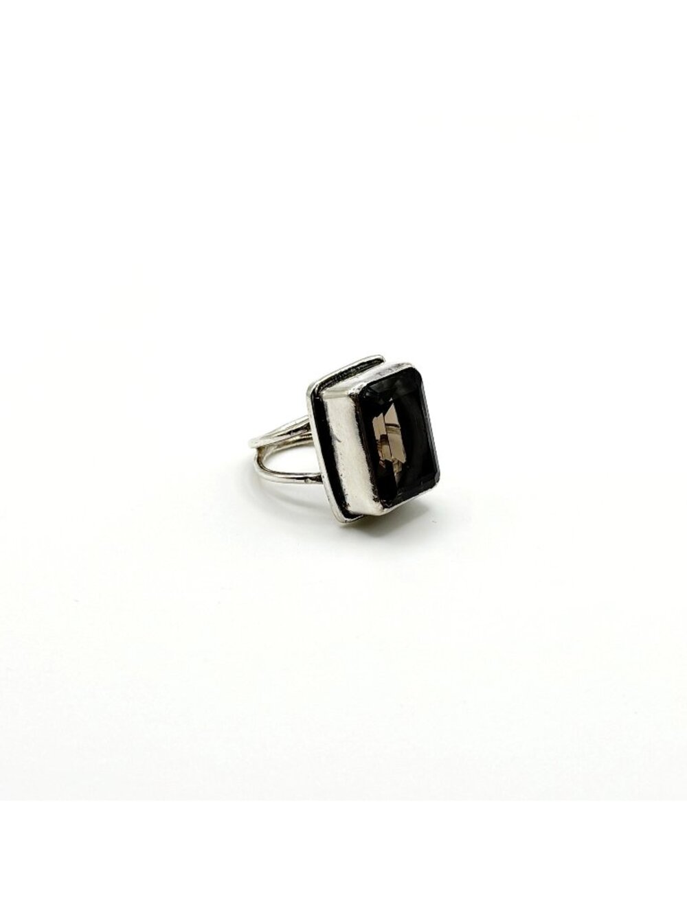 Sterling Silver Rectangular Smoky Quartz Handmade Ring Size 7.5